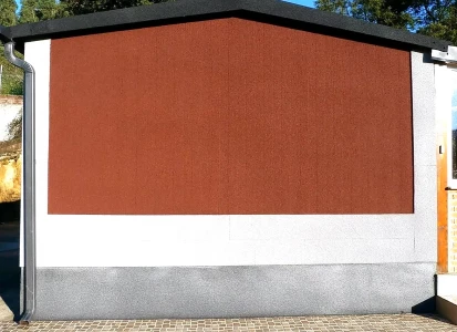 Aplicación de corcho proyectado ELASTICOVER TECH. Bungalows en Bizcaia.